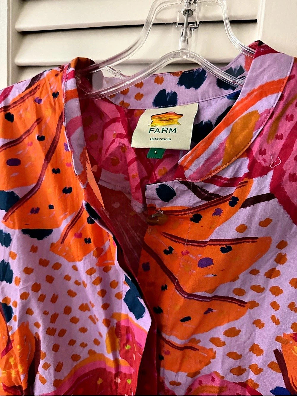 Farm Rio Tropical Tapestry Belted Midi Shirtdress Pink & Orange size large - Picture 3 of 3